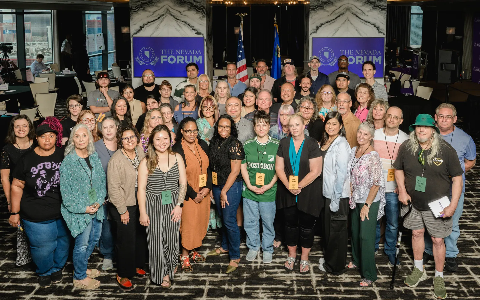 The 49 delegates of the Nevada Forum Civic Assembly, gathered for a group portrait