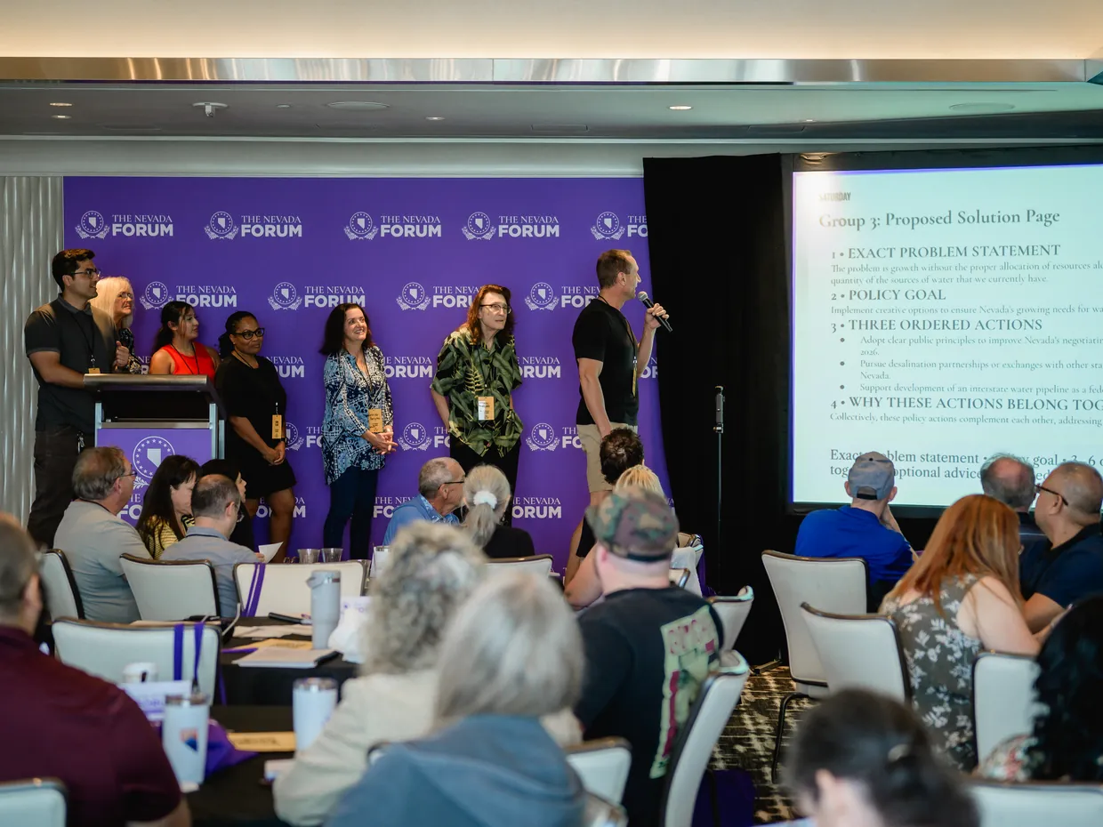 A working group presenting its proposed solution to the assembly